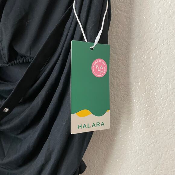 Halara Top Womens‎ Small Black Cowl Neck Draped Padded Knit Blouse Gothic Grunge - Picture 8 of 10